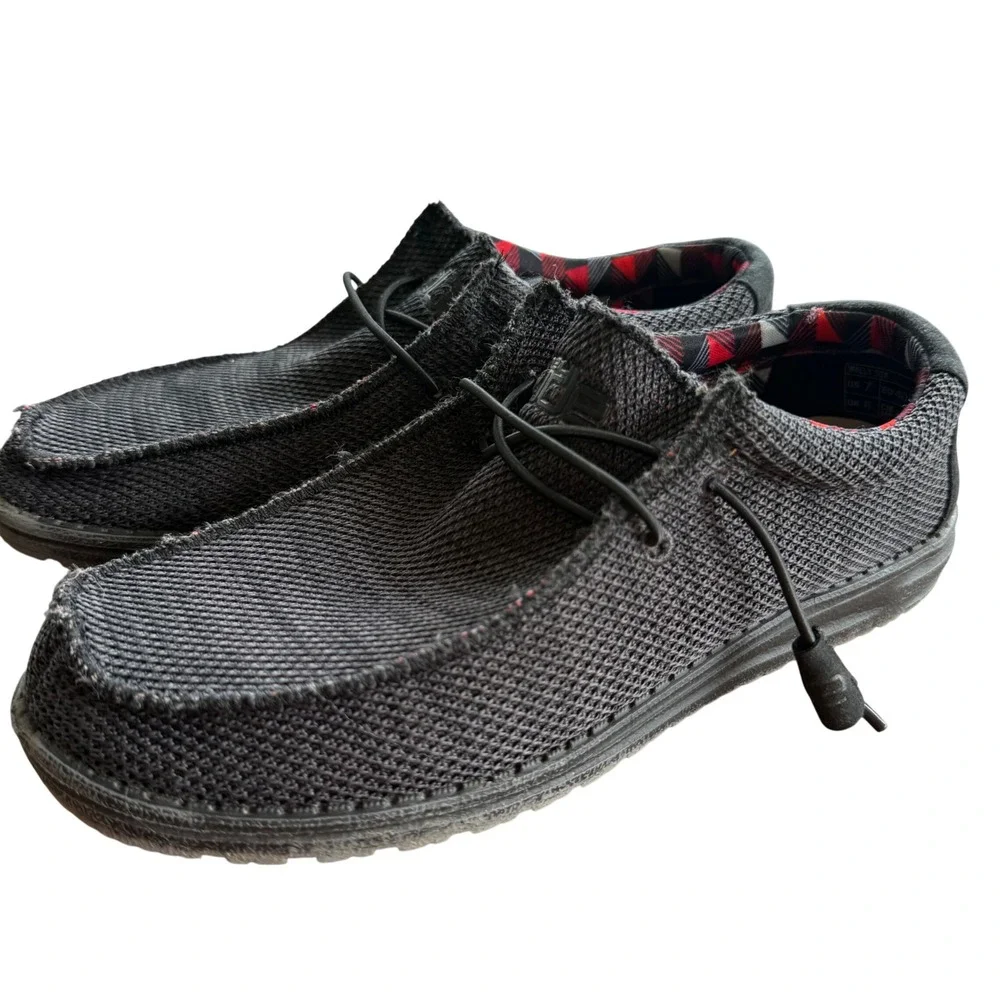 Hey Dude Wally Sox Jet Black Mens Size 7 Knit Moc Toe Slip On Loafers 110354935